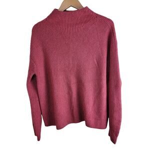 Ann Taylor Womens Cuffed Mock Neck Knitted Sweater Longsleeve Salmon Pink